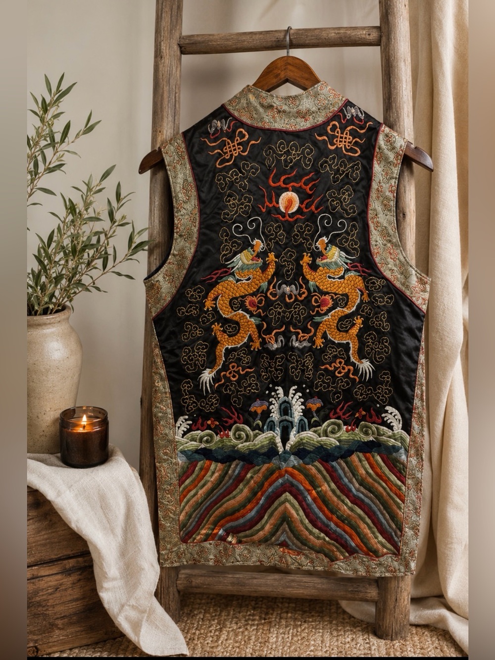 Elegant Multicolor Chinese silk Embroidered Vest